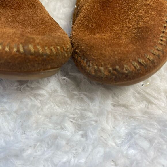 MINNETONKA Brown leather suede3 layer Tier Fringe Moccasin Boots side zipper SZ7 - Picture 10 of 10
